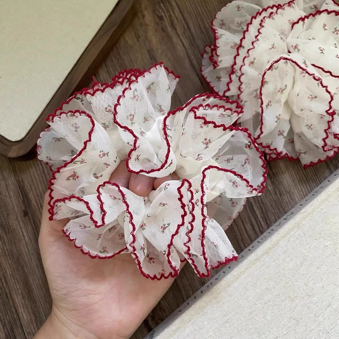 白色碎花蕾丝花边大肠发圈头绳女扎头发高弹力超大发绳丸子头发饰