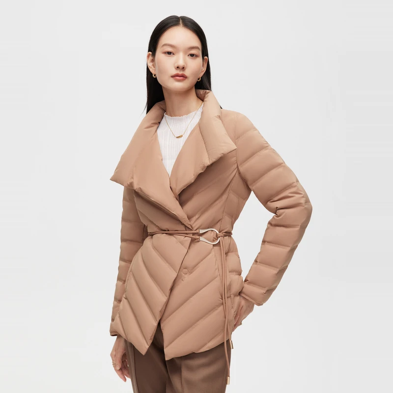 波司登女翻领90鹅绒收腰经典显瘦百搭气质简约保暖羽绒服轻薄