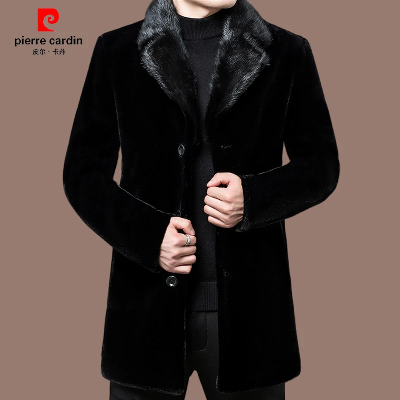 【国际品牌皮尔卡丹】高档水貂领毛呢大衣冬季保暖抗寒中长款男外套