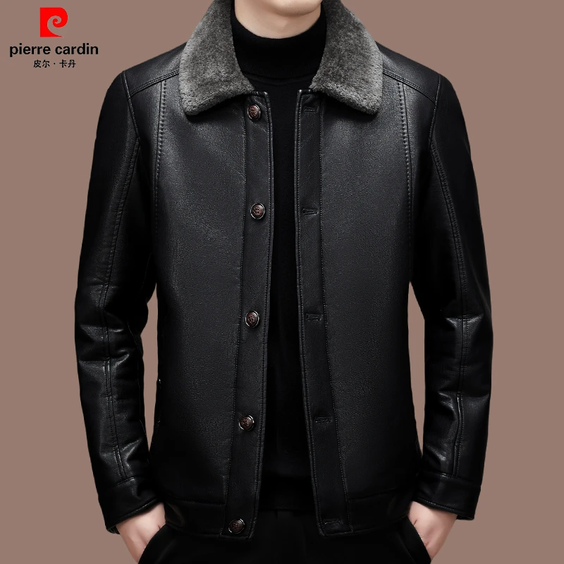 【皮尔卡丹品质男装】高档男士翻领皮衣冬季时尚加绒保暖皮夹克外套