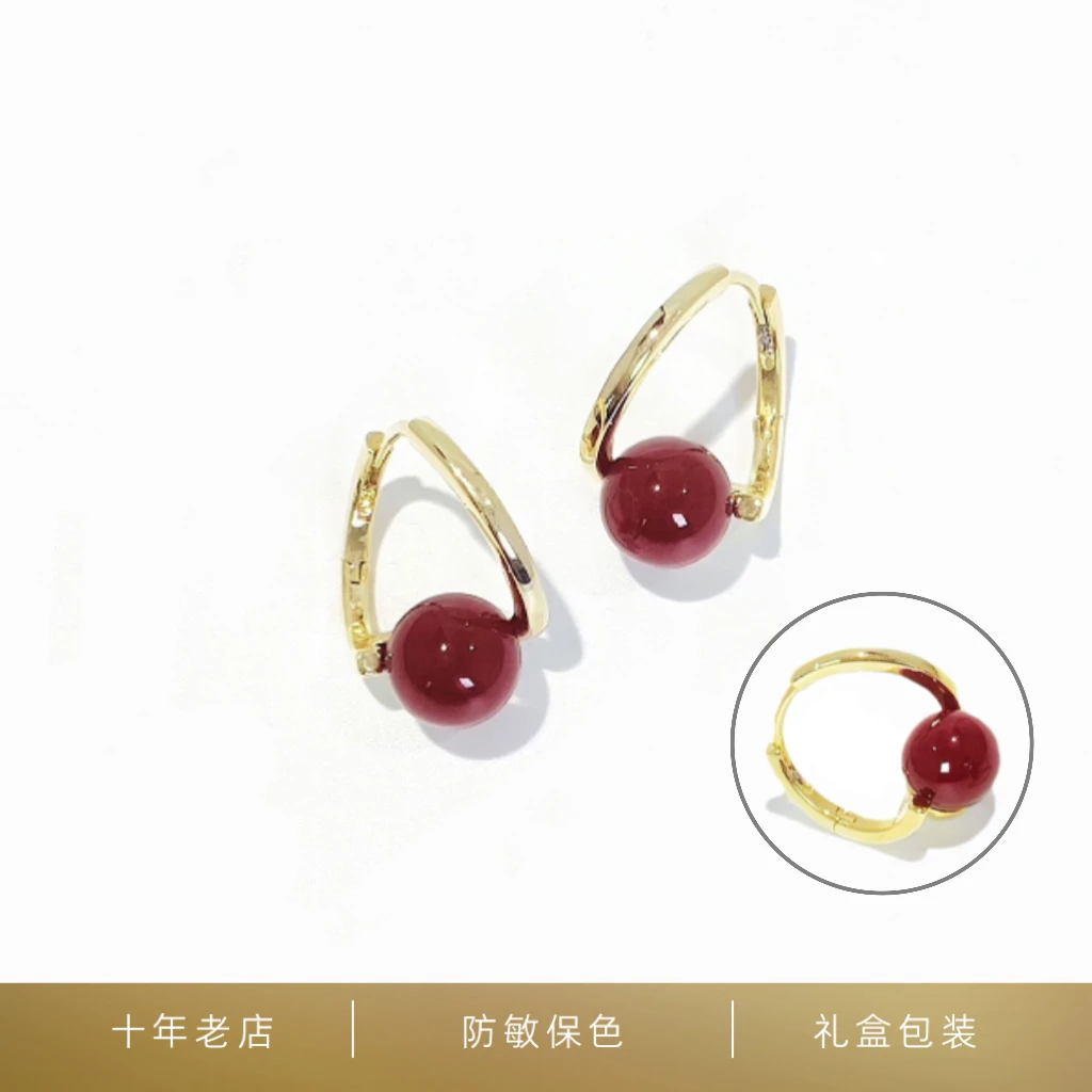 铜合金仿珍珠耳饰 【轻奢品质】高级感火爆款时尚过年红耳扣耳环
