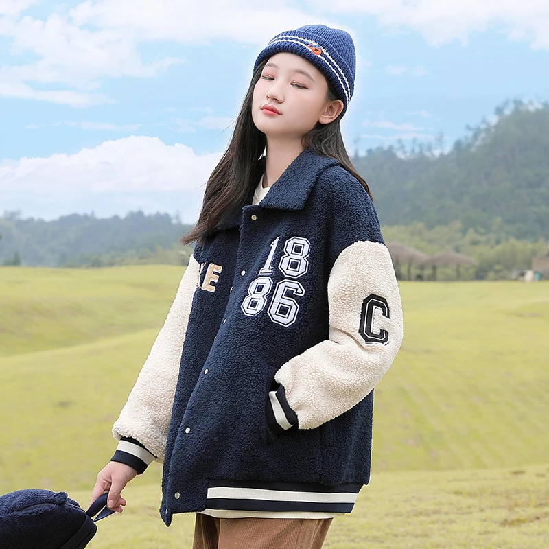 【福利款式】学生外套秋冬装少女2022新款中大童宽松羊羔毛绒棒球服