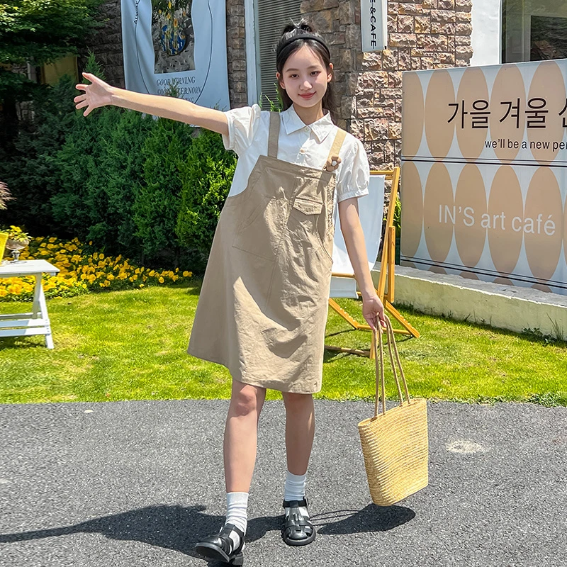 初中学生假两件连衣裙少女孩夏季新款大童2025高中生甜美森系时尚