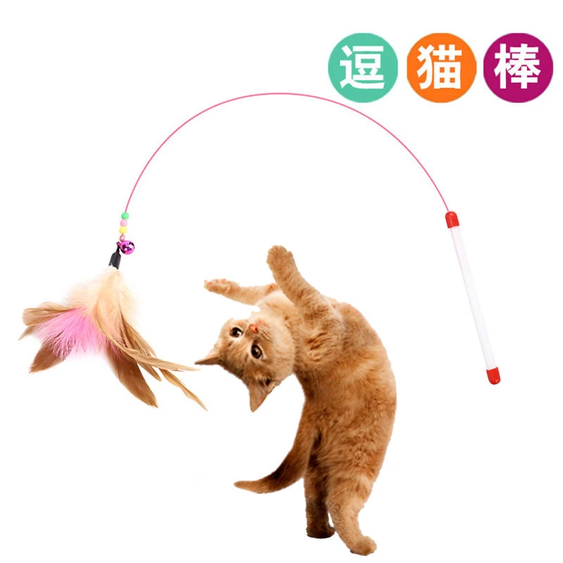 猫玩具逗猫棒钢丝彩色羽毛带铃铛逗猫玩具宠物猫咪训猫棒互动yw