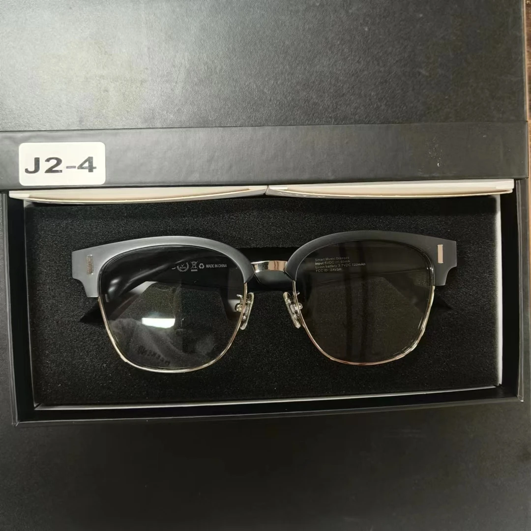 准新品  【DR-J2-4眼镜款】黑框银边多功能智能蓝牙墨镜