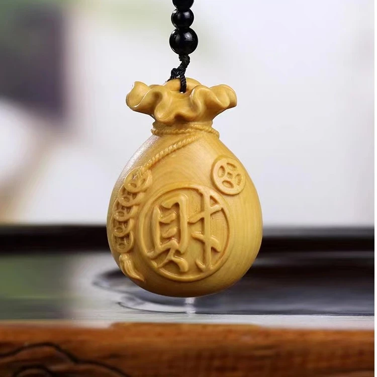 钱袋 手把件 汽车挂件 黄杨木雕 把玩 茶玩 装饰品 工艺品