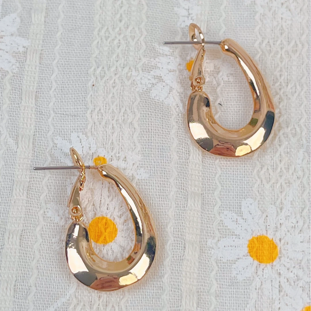 铜合金耳饰 简约素圈耳扣复古法式轻奢精致水滴ins时尚百搭