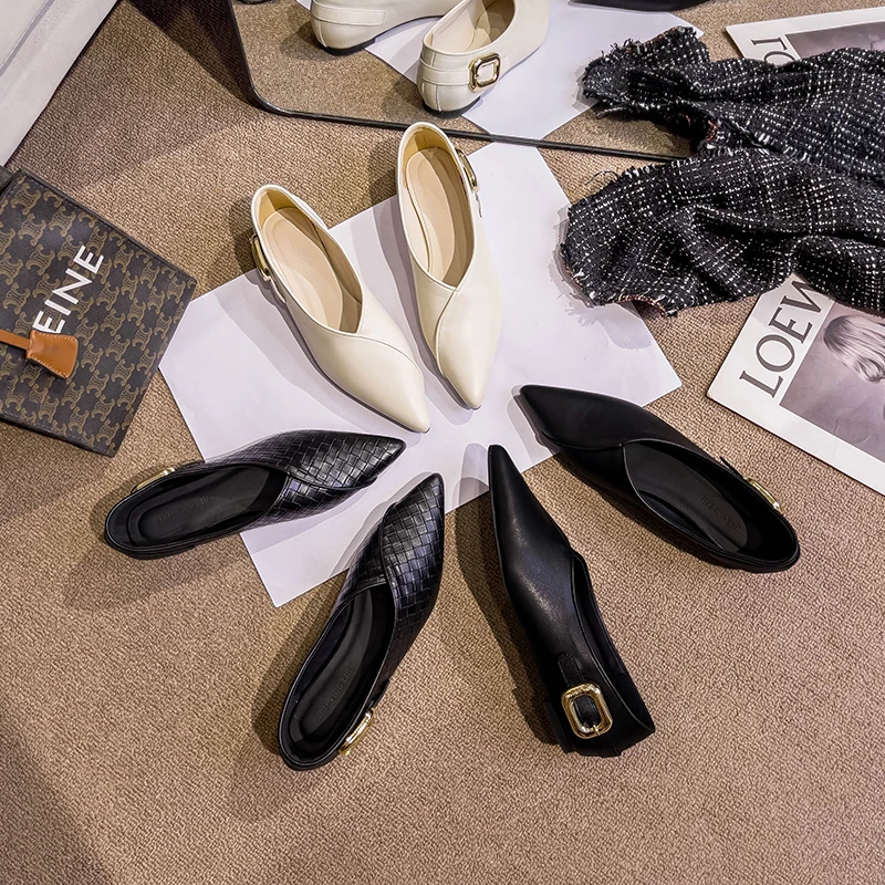 小姐姐人手一双推荐～2024春季尖头网红平底鞋女低跟真皮单鞋女秋