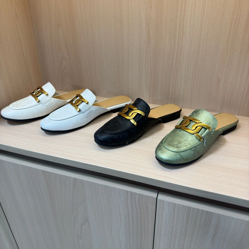 新中式国风包头半拖鞋女夏外穿穆勒鞋2024新款凉拖懒人平底鞋