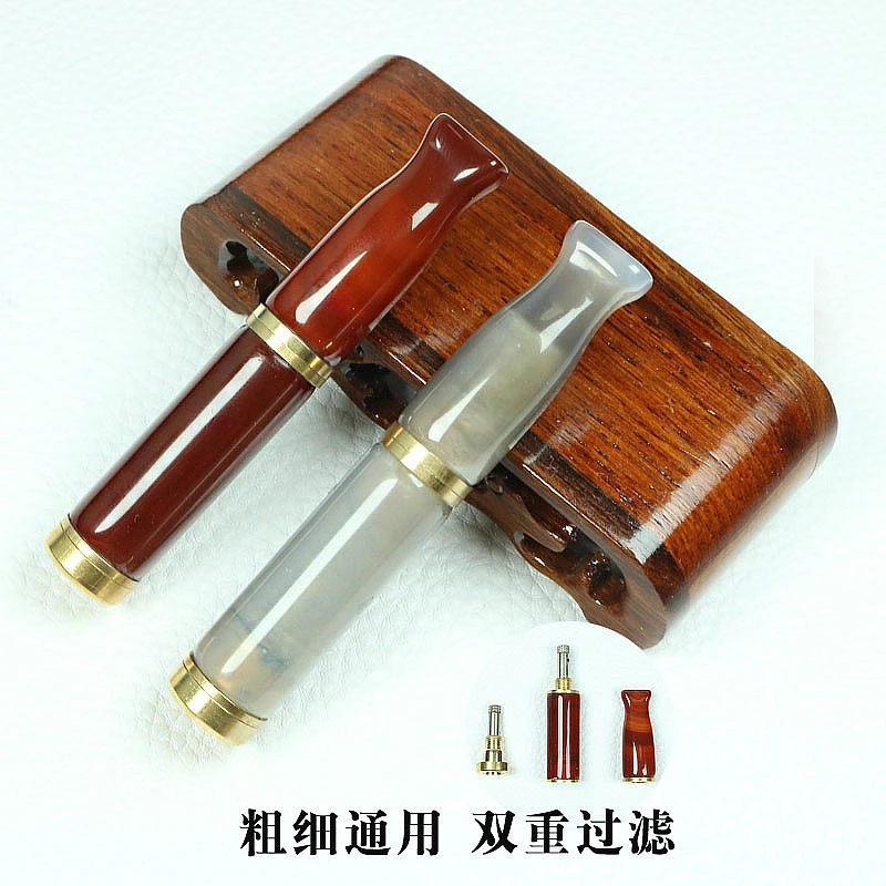 新品玉石烟嘴玛瑙双重过滤芯烟嘴循环型滤芯烟具男士粗中细通用