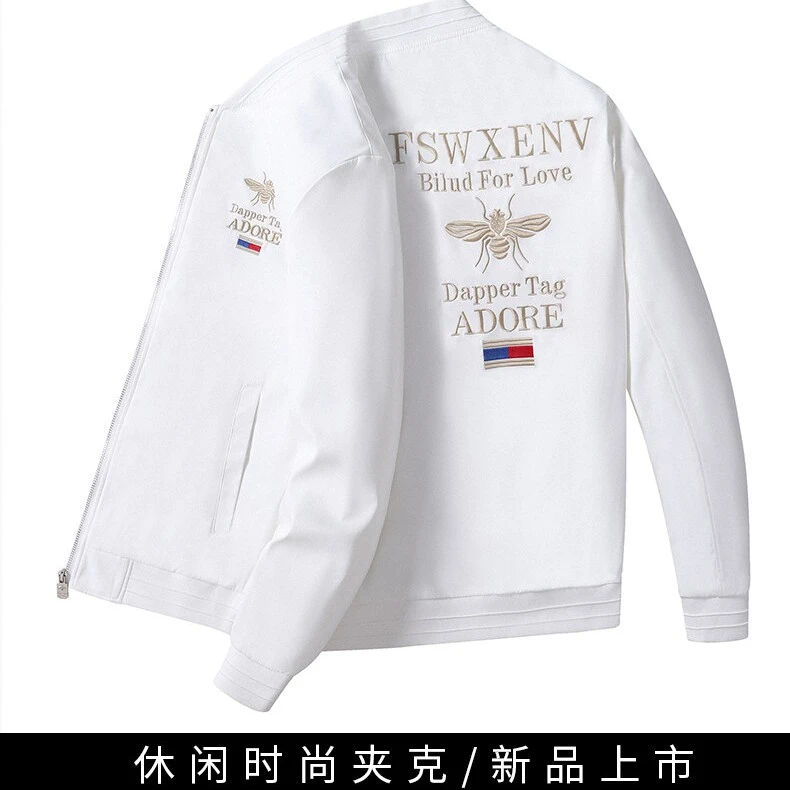 2022时尚男士棒球领夹克男刺绣图案舒适百搭轻便修身潮流帅气上衣