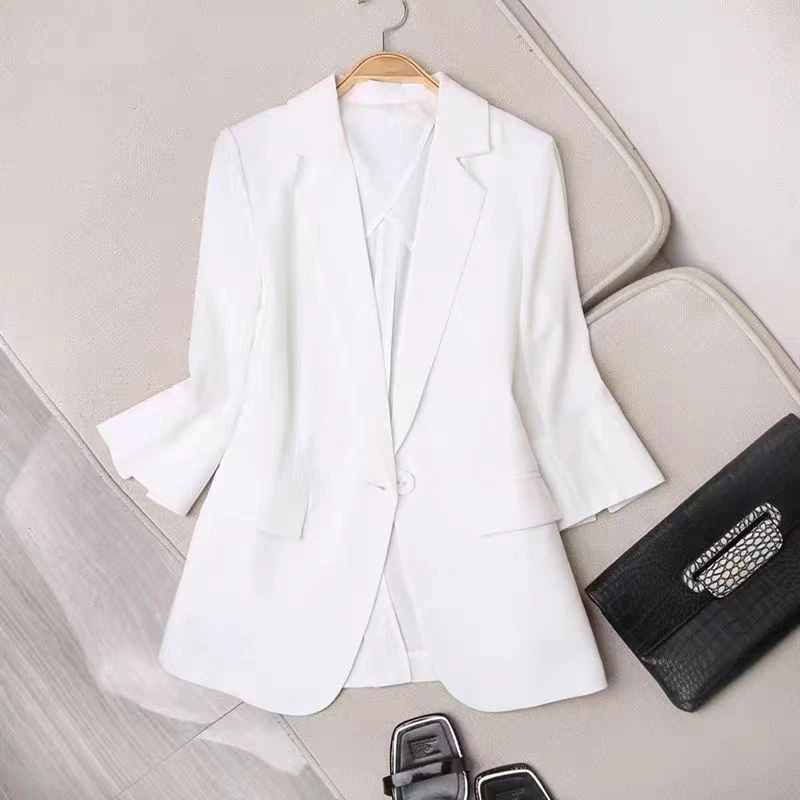 唐晶同款新春中长款大码西服七分袖显瘦