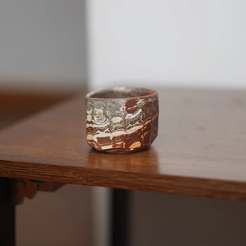 日本进口备前烧品茗茶杯 主人杯 茶具 手工柴烧 木村玉舟 喝茶杯