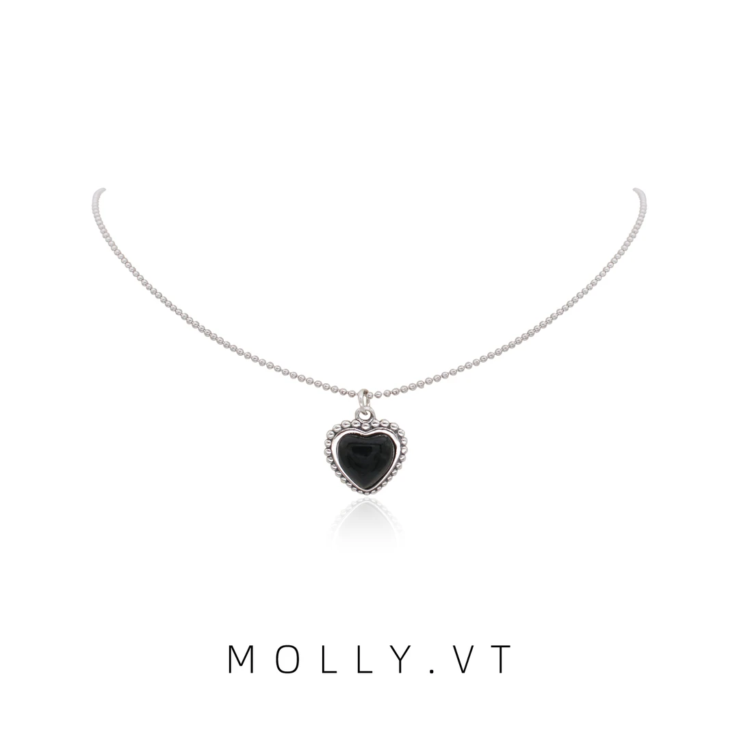 链子925银珐琅 MOLLY微糖轻奢黑色小众爱心项链桃心锁骨链M0020