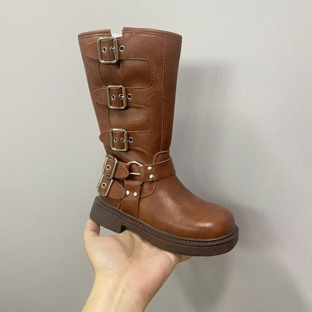 女童靴子儿童长筒长靴2024新款秋冬季小公主洋气高筒皮靴加绒