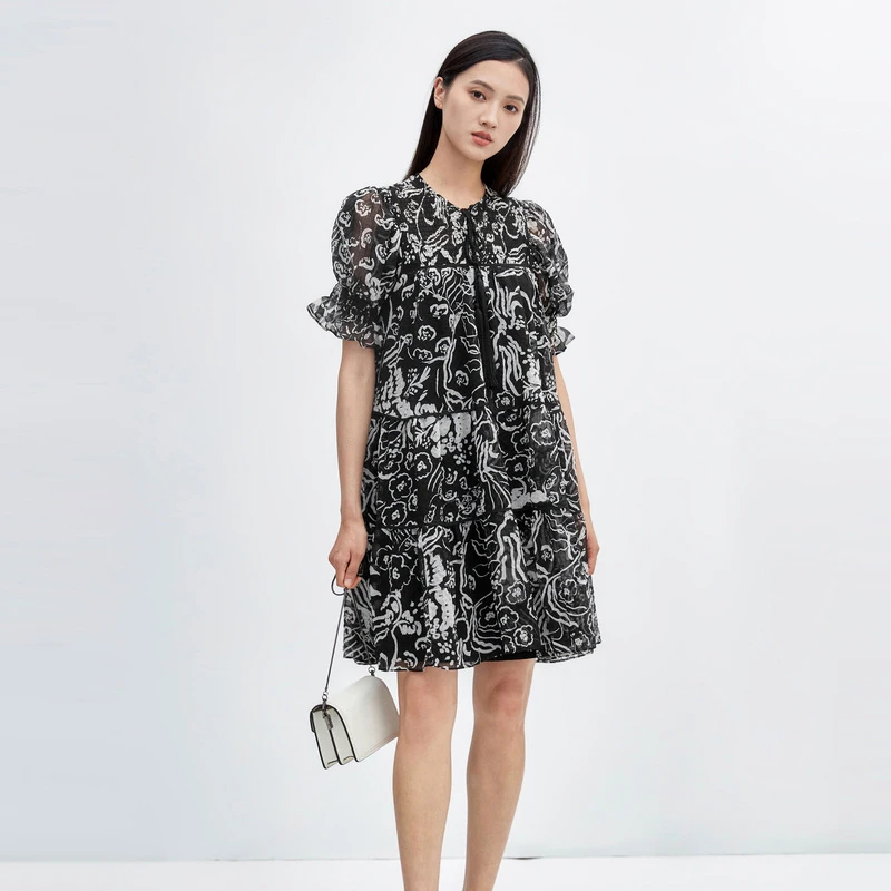 sdeer圣迪奥女装印花吊带两件套短袖连衣裙那设计师夏季S222Z12V8