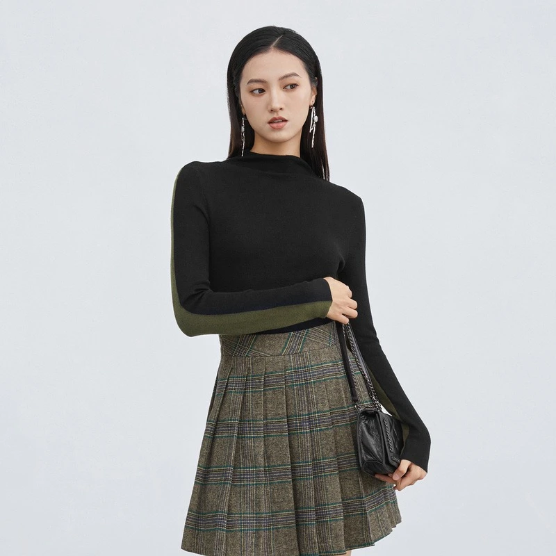 S·DEER圣迪奥女装气质时尚半高领纯色修身舒适针织上衣S223Z3567