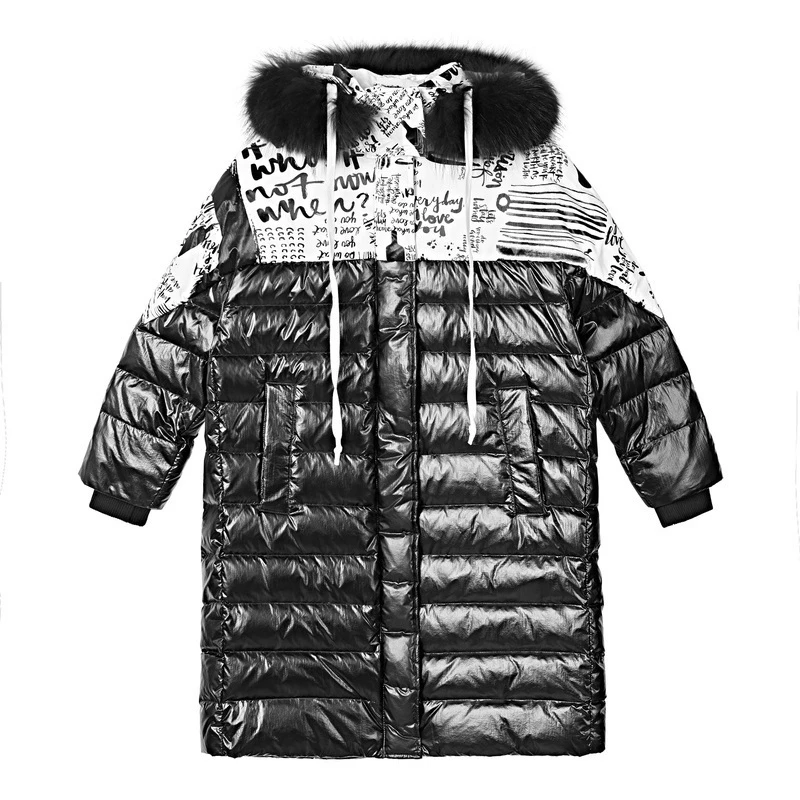 S·DEER圣迪奥女装高领连帽抽绳撞色字母罗纹长款羽绒服S19482470