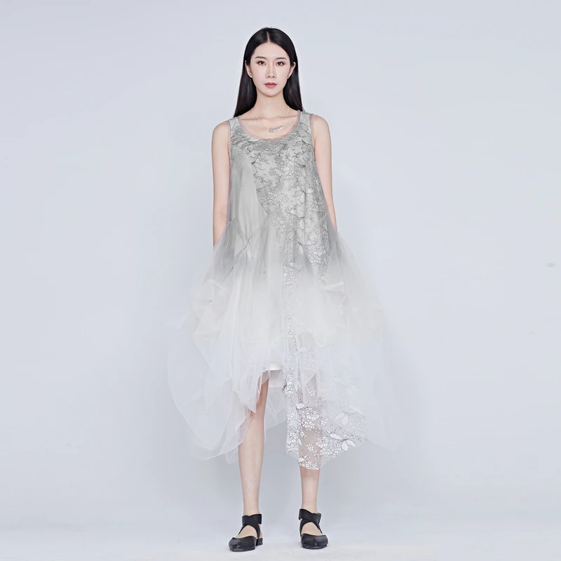 S·DEER圣迪奥女装优雅刺绣网纱无袖气质时尚个性连衣裙S20281254