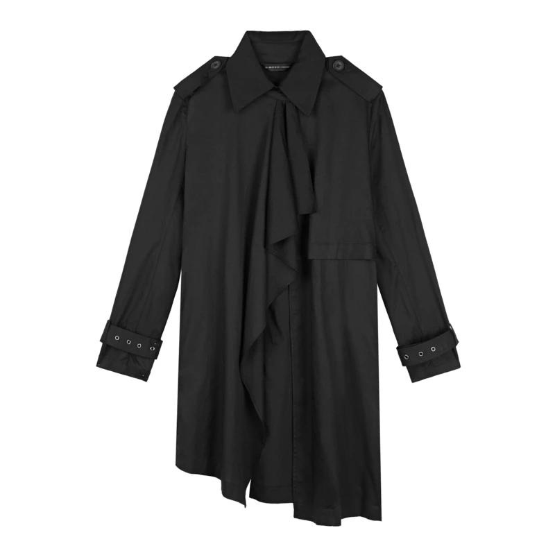 圣迪奥女装春季时尚休闲翻领设计师不规则中长款风衣S21181703