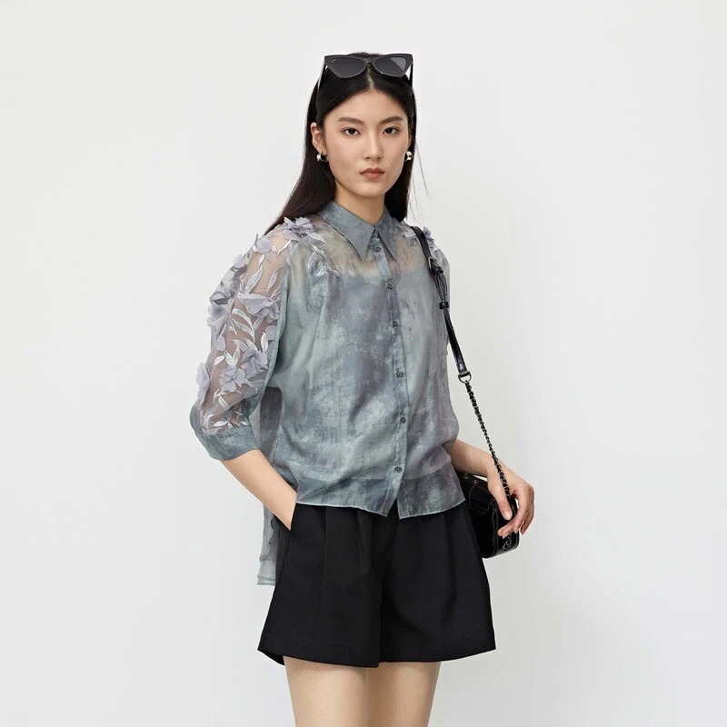 S·DEER圣迪奥夏季服设计师秋冬季新款修身显瘦拼接上衣S232Z0401