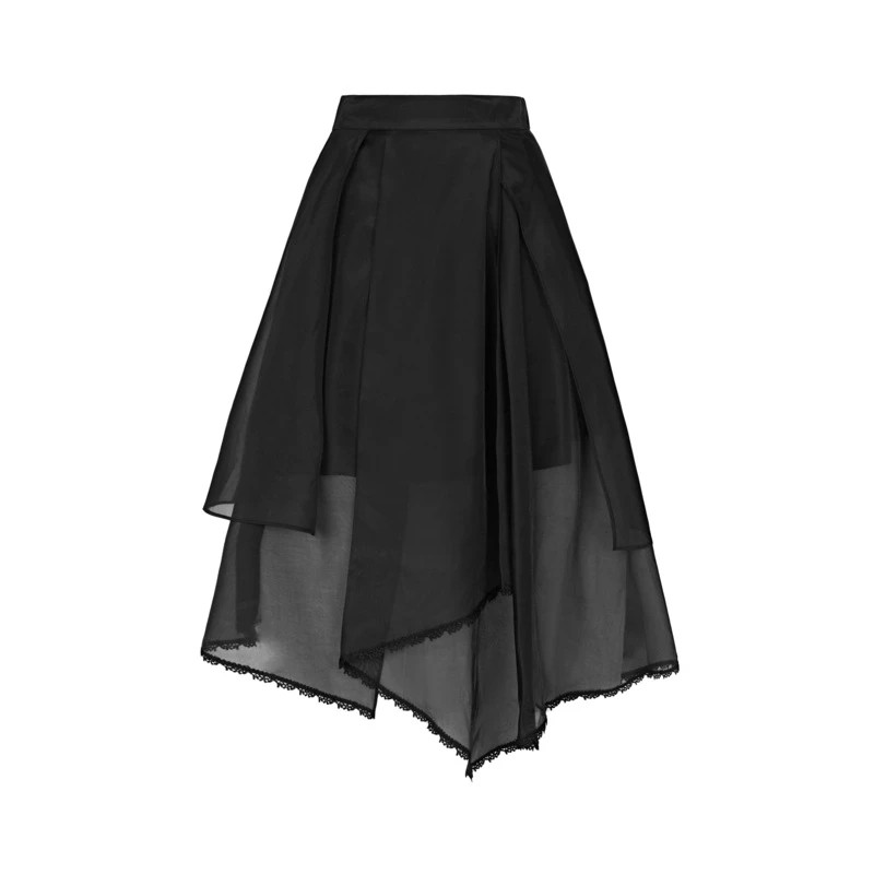 S·DEER圣迪奥女装蕾丝拼接不规则半身裙显瘦A字长裙S222Z1110