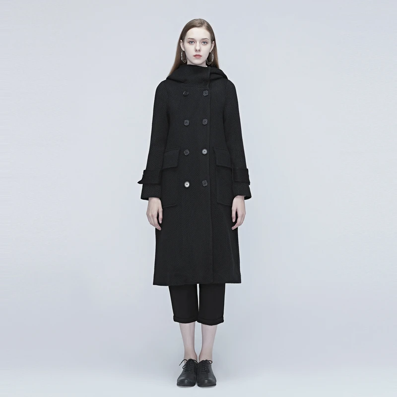 S·DEER女装休闲双排扣插袋连帽大衣S20381824