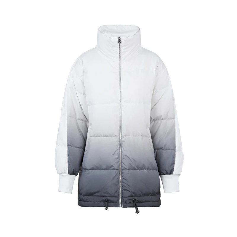 S·DEER圣迪奥女装时尚渐变晕染拼接抽绳中长款羽绒服S21482439