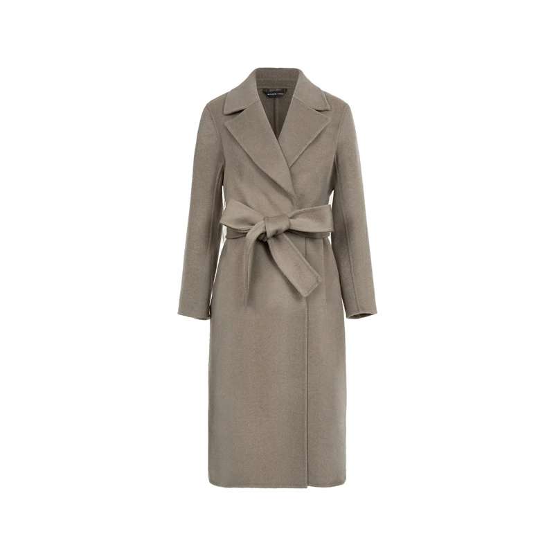 （两种腰带随机发货）圣迪奥女装西装领收腰毛呢长款大衣S22482515