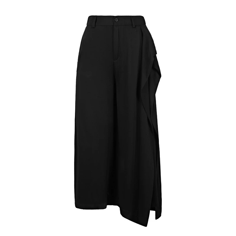 S·DEER圣迪奥女装优雅OL风不对称拼接开衩直筒黑色长裤S21260808