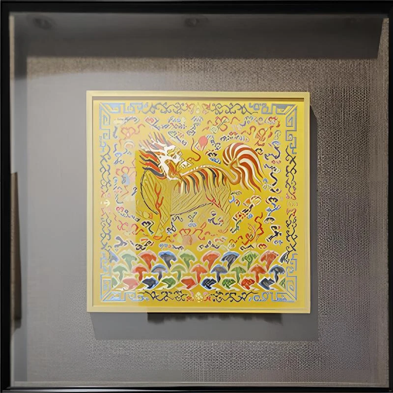云锦周双喜软装祥瑞麒麟家居装饰品挂画装修风格壁画高档装饰画