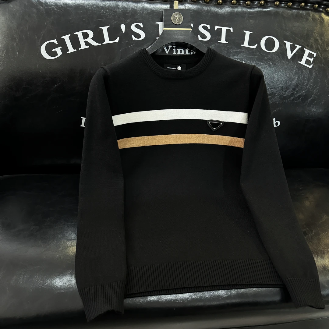 秋冬款男士轻奢时尚百搭修身撞色针织毛衣长袖打底3375