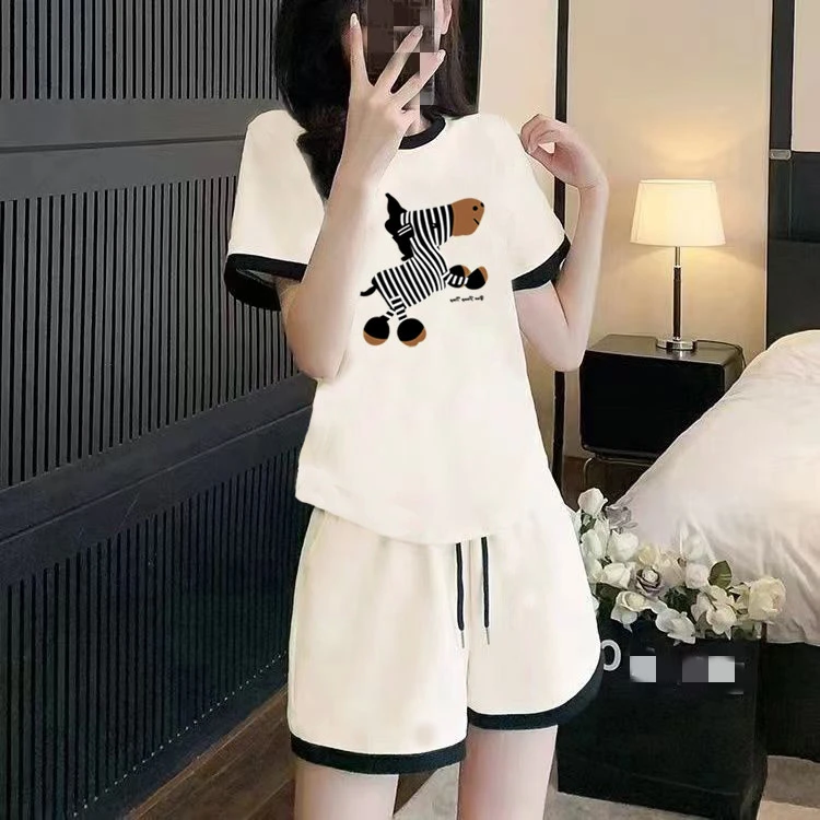 【粉丝专属】2件套夏季女短袖短裤女装宽松圆领印花套装女247
