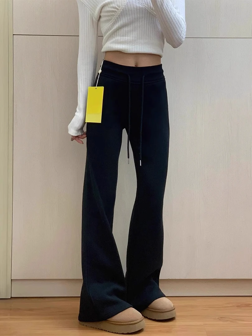 黑色微喇休闲裤女2025春秋新款大码梨形胖mm高腰弹力显瘦运动卫裤