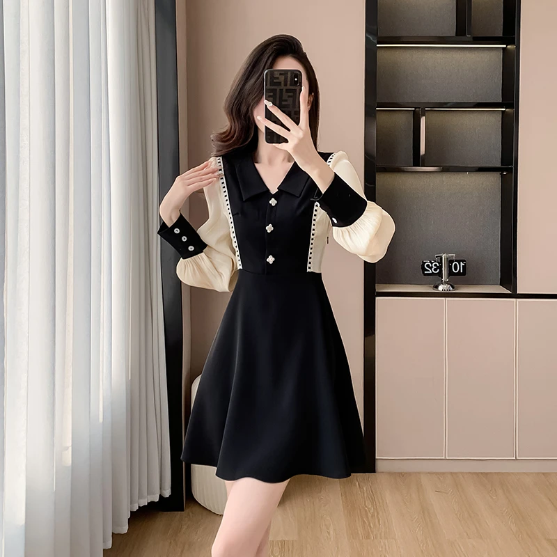 法式时尚连衣裙女2024新款秋季150cm155小个子收腰显瘦气质小黑裙