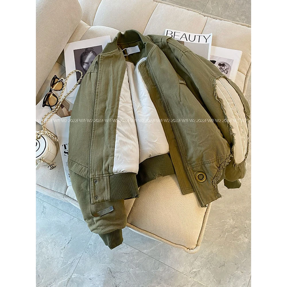 美式复古小个子高级感绿色棒球服外套加厚今年流行新款女装秋冬季
