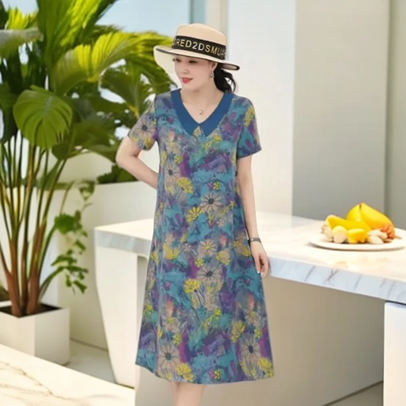 (苏依阁)夏季新款娃娃领~油画气质复古洋气女装连衣裙