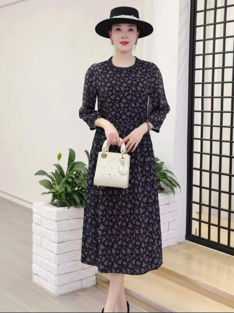 （苏依阁）秋鸣-韩版收腰优雅妈妈装气质时尚亲肤透气宽松连衣裙