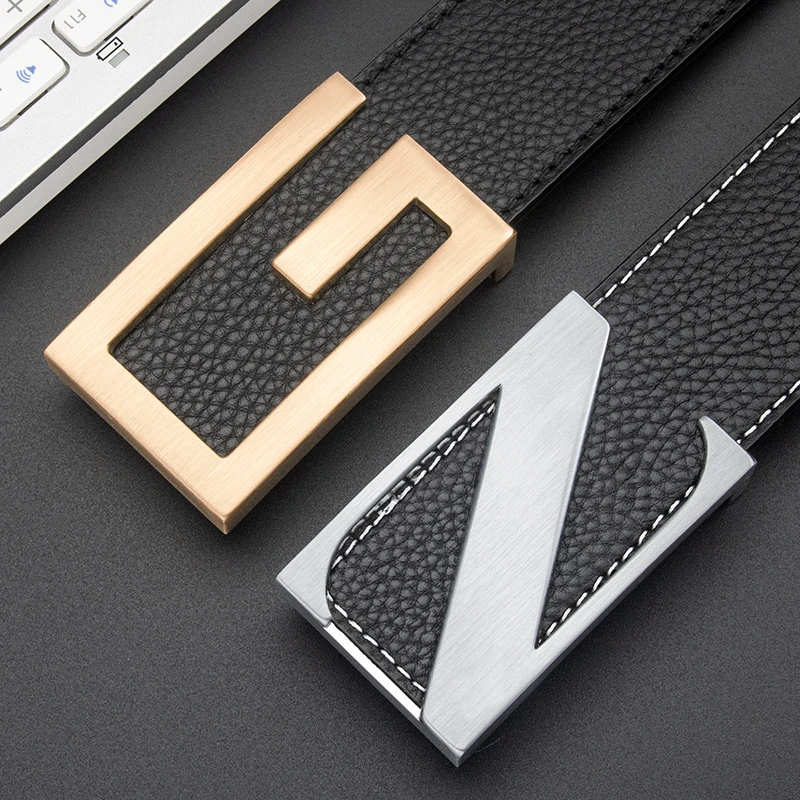 3.8cm新款高档真牛皮皮带男士头层牛皮百搭ZG字母扣青年裤带时尚