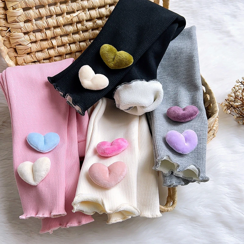 女童加绒打底裤冬季新款立体爱心针织保暖运动打底长裤TW157