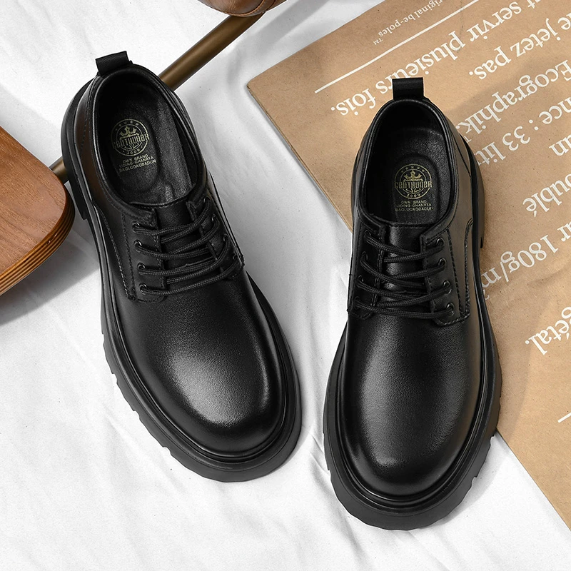 1816皮鞋男大头德比百搭男士休闲潮流厚底增高黑色英伦低帮马丁靴
