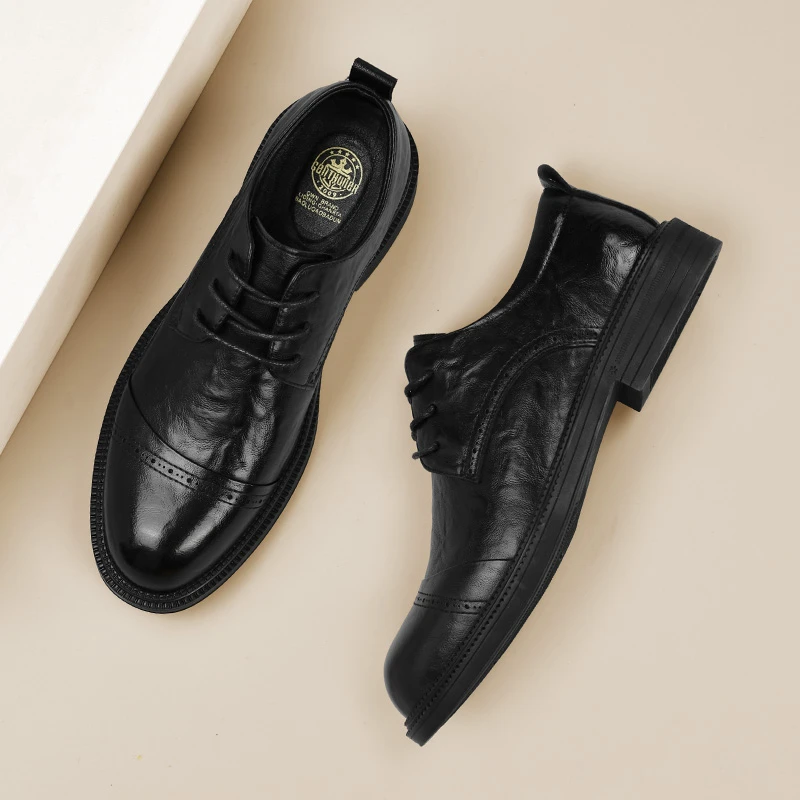 6658皮鞋男新款透气高档时尚男士休闲英伦风商务正装百搭黑色鞋子