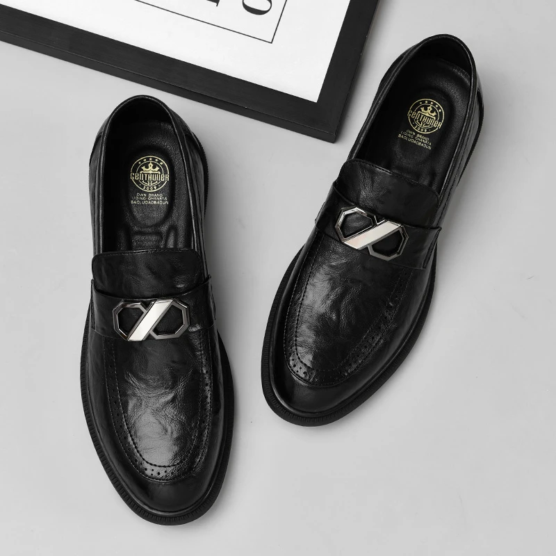 7711皮鞋男款商务英伦高端轻奢时尚休闲百搭男士一脚蹬套脚乐福鞋