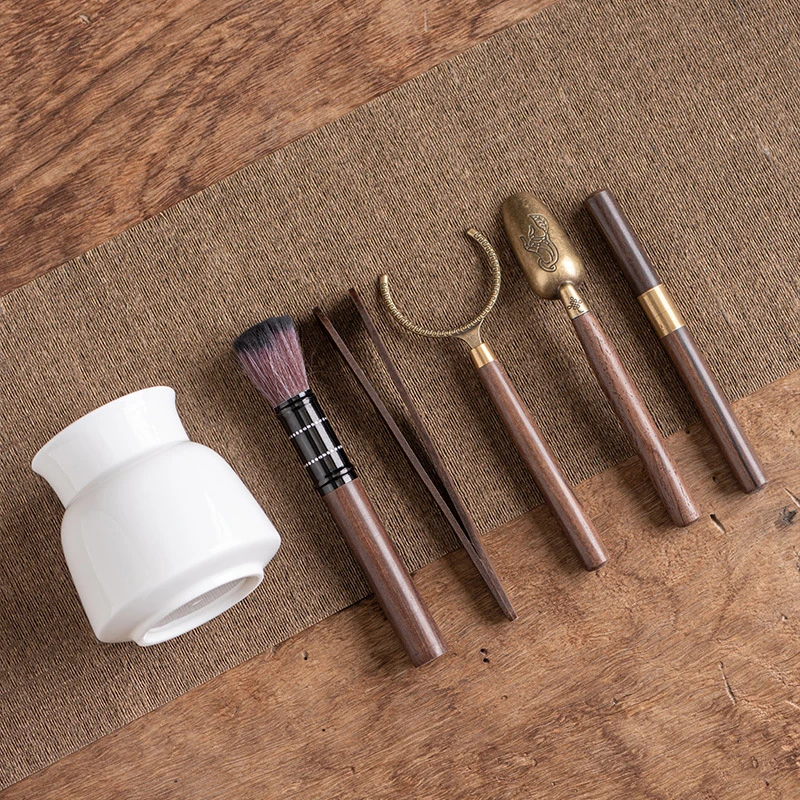 羊脂玉瓷茶道六君子套装黑檀木功夫茶具用品茶夹子泡茶工具