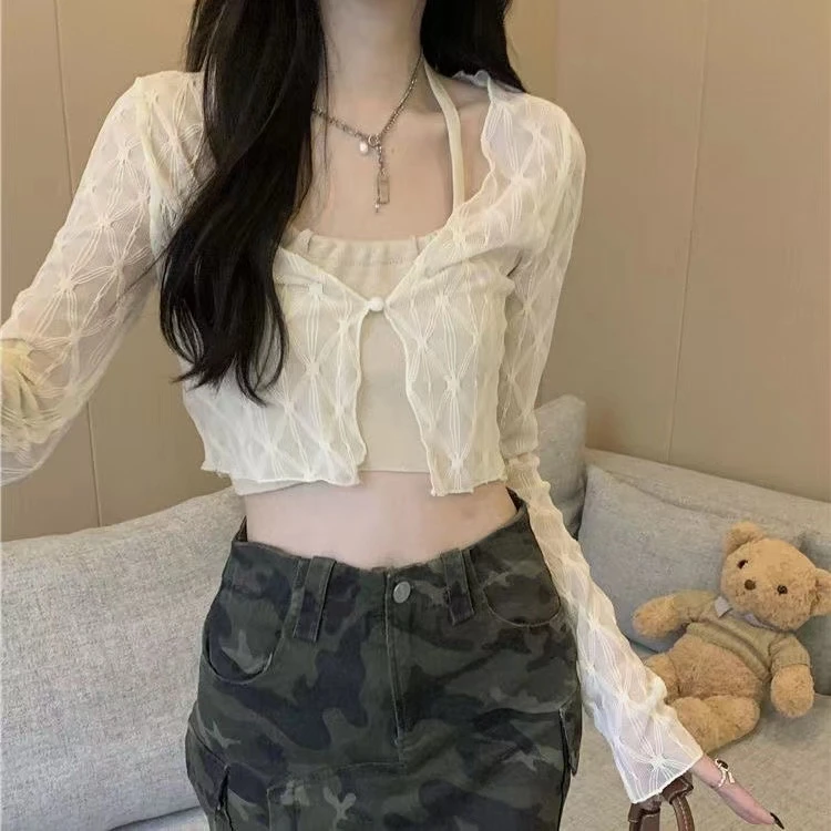 法式温柔风短款长袖外套女夏装新款紧身收腰显瘦薄款罩衫上衣