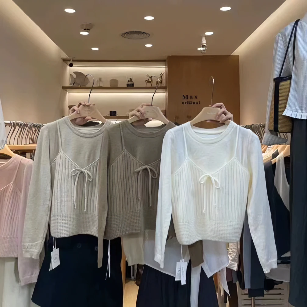 【lilicheng】韩系简约时尚针织衫+修身显瘦背心套装长袖设计感