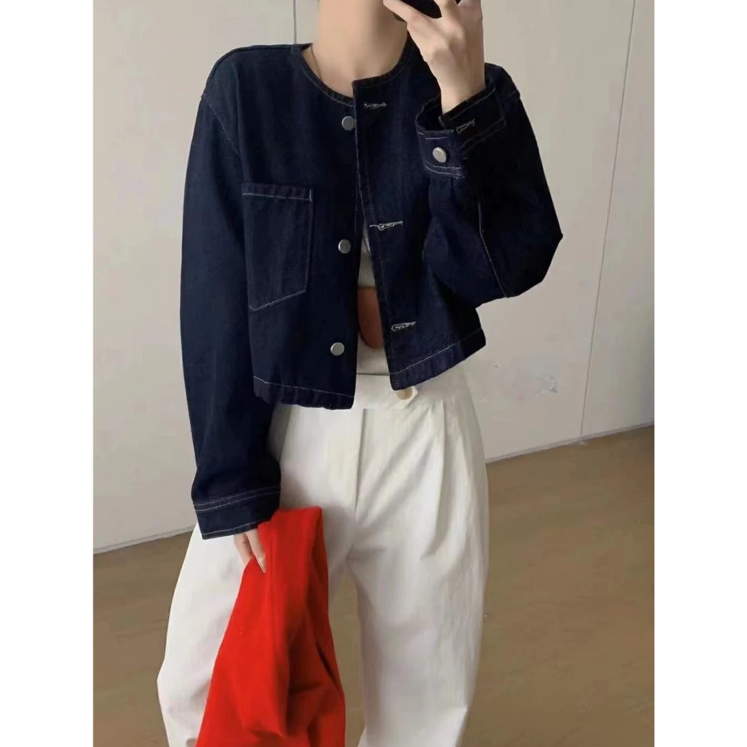 【lilicheng】新款韩系慵懒风薄小个子洋气休闲牛仔短款外套女