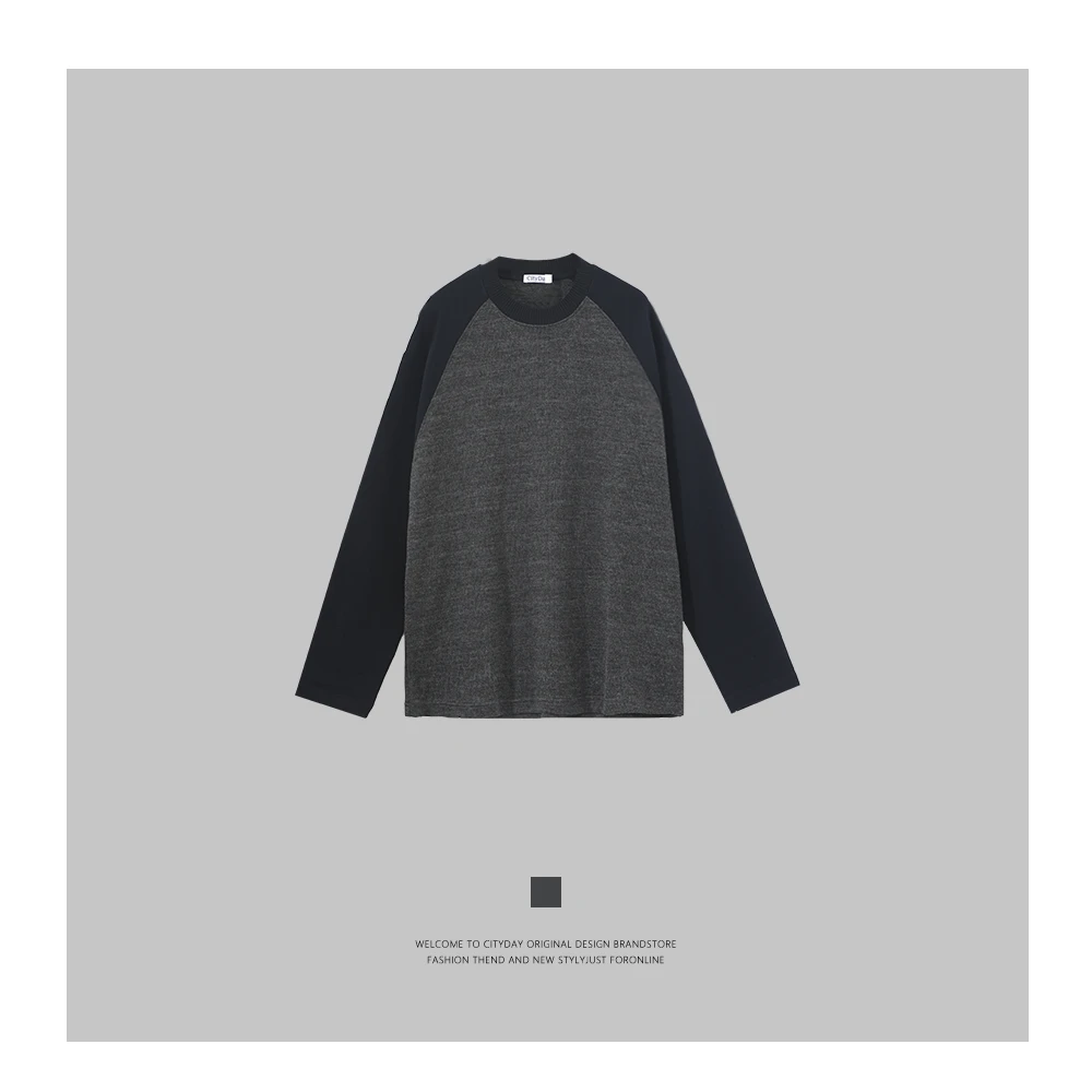 CityDay【楠哥】cleanfit老钱 撞色肌理感 拼接圆领插肩袖卫衣 6317