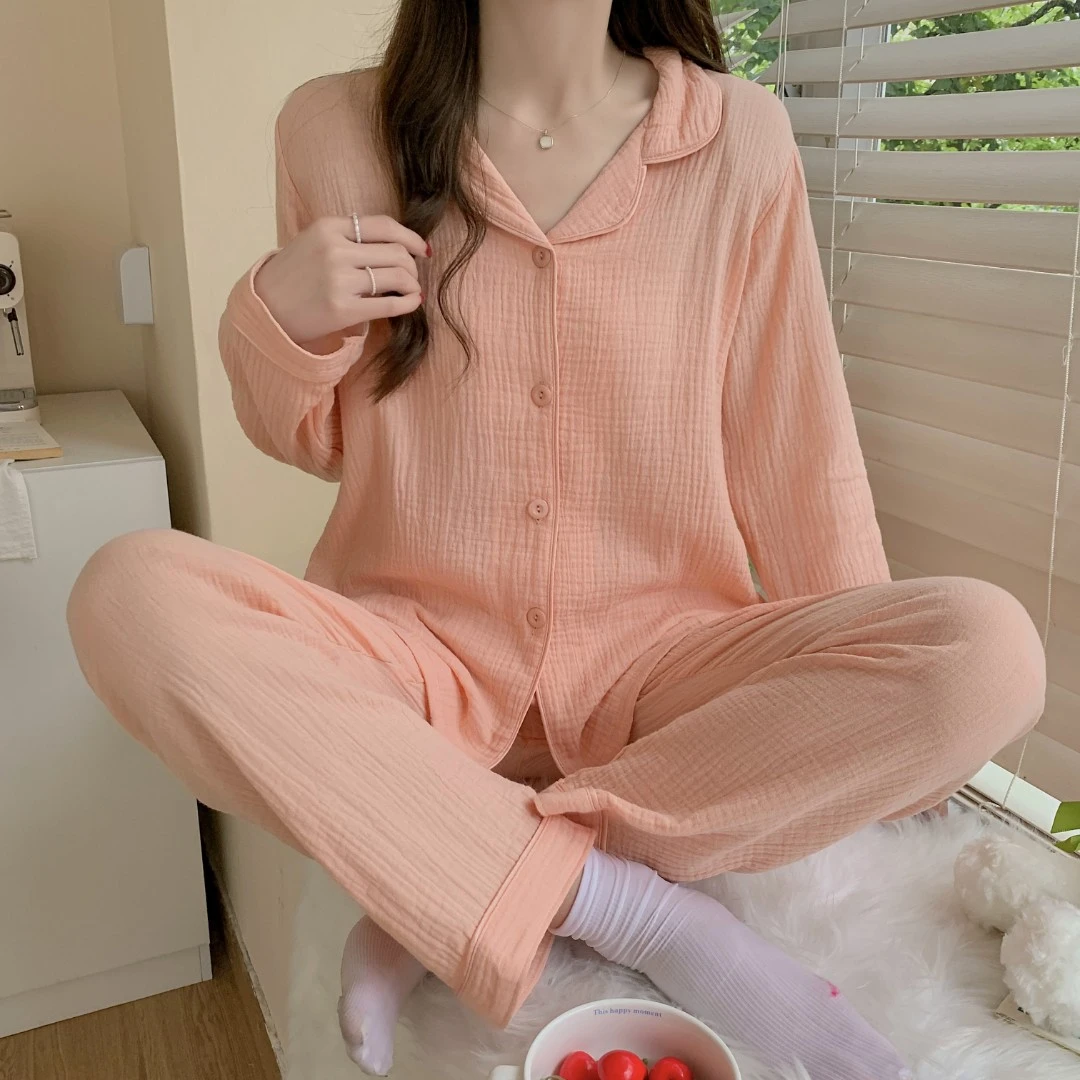 亚麻睡衣女秋款透气纯棉麻双层纱布长袖薄款宽松高级感全棉家居服
