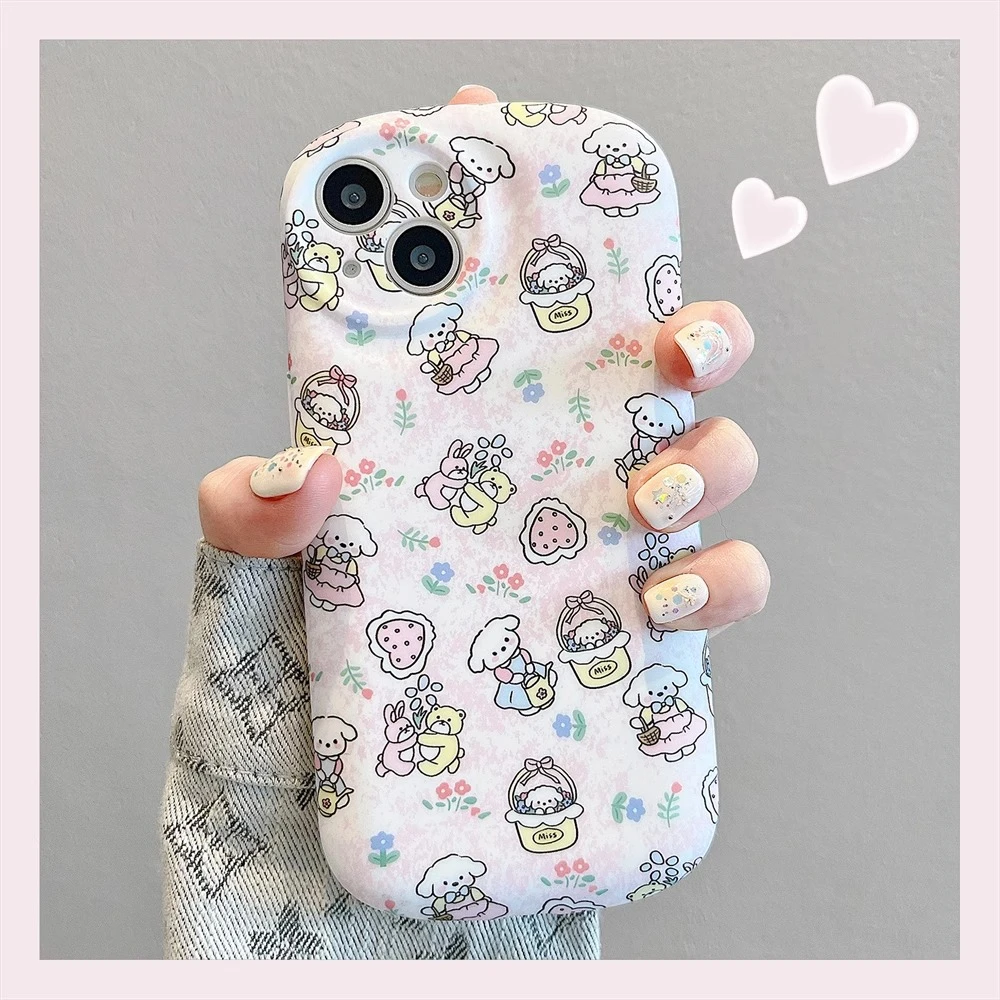 卡通碎花狗狗适用iPhone15手机壳苹果14promax可爱13椭圆12硅胶11